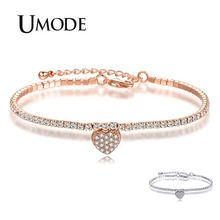 UMODE New Classic Heart CZ Crystal Bracelets for Women White&Rose Gold Box Chain Pave Zircon Bracelet Charm Jewelry AUB0156 2024 - buy cheap