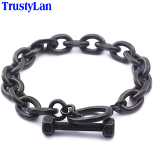 TrustyLan Vintage Black Stainless Steel  Men's Chain Bracelets For Men 7.5" Barbell Shape Friendship Mens Bracelets & Bangles 2024 - buy cheap