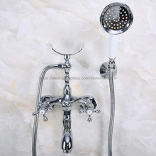 Polished Chrome Bath Set Torneira Do Chuveiro Dupla Maçanetas Montado Na Parede Banheira Mixer com Chuveiro de mão Banheira Bico Swive Nna232 2024 - compre barato