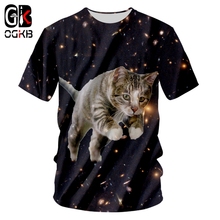 OGKB футболка с круглым вырезом Мужская фабричная короткая 3D футболка с животным принтом звездное небо кошка хип-хоп 7XL одежда мужские летние футболки 2024 - купить недорого