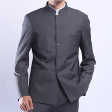 TPSAADE-traje de túnica gris para hombre, chaqueta con cuello mandarín, de un solo pecho, estilo tradicional chino, abrigo de kungfú 2024 - compra barato