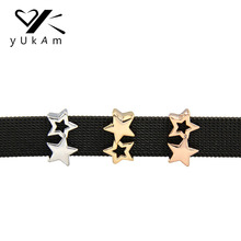 YUKAM Jewelry Sliders Spacers Silver Color Rose Gold Double Small Stars Slide Charms Keeper for Mesh Bracelet Accessories Making 2024 - buy cheap