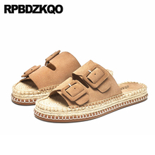 Big Size High Quality Flatforms Platform Brown Luxury Shoes Women Designers Brand Straw Lady 2021 Slides Sandals Summer Slippers 2024 - buy cheap