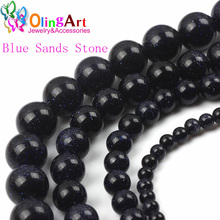 OlingArt 2019 new 4 6 8 10 12mm Round Blue sand Beads Natural Stone Beads Spacer Loose Bead For DIY Jewelry making Findings 2024 - buy cheap