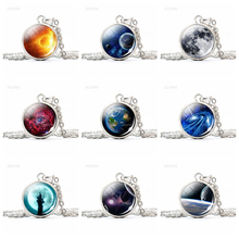 Earth Moon Button Necklace Nebula Galaxy Univers Pendant Planets Charm Glass Cabochon Jewelry Women Gifts 2024 - buy cheap