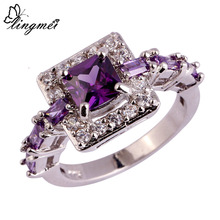 lingmei Wholesale Fashion Women Noble Princess Cut Purple White CZ Silver Color Ring Size 6 7 8 9 10 Jewelry Free Shipping 2024 - buy cheap