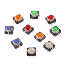 Interruptor momentâneo de pressão tátil, interruptor com botão de pressão tático para iluminação de led 12x12x7.3mm, 5 cores para melhoria da casa de lishao com 10 peças