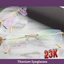 Cubojue 23k Gold Eyeglasses Frame Men titanium rimless eyeglasses brand designer eyewear for optical myopia prescription 2024 - buy cheap