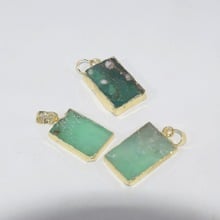 Green raw Chrysoprase Natural stone rectangle pendant for jewelry making 2021 Gold Plating bezel slice Crystal Quart female gift 2024 - buy cheap
