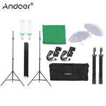 Andoer Photography Kit Backdrop Stand Green Muslin Backdrop White Daylight Light Bulbs with Soft Light Umbrella Light Stand 2024 - buy cheap