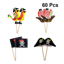 60pcs Pirate Theme Kids Birthday Party Cake Topper Cake Decorating Topper Decorative Food Picks Cupcake Toppers Party Favors 2024 - buy cheap