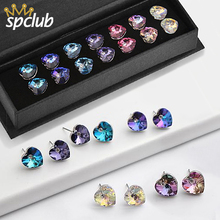 SPCLUB Crystal From Swarovski Romantic Heart Stud Earrings For Women Wedding Party Silver Color Earring Set Weekly Jewelry 2024 - buy cheap