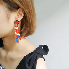 Pendientes acrílicos hipérbole para mujer, aretes con patrón de pájaros y plumas coloridas, joyería larga con estilo 2024 - compra barato