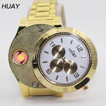 Cigarette Lighter Watches Men USB crechargeable casual Quartz Watch luxury Gold stainless steel strap Lighter clock F781 1PCS 2024 - buy cheap