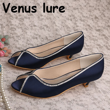 New Design Navy Peep Toe Shoes Plus Size Ladies Low Heeled Court Shoes for Party 2024 - buy cheap