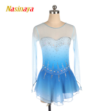 Vestido personalizado para chica y mujer, falda de competición de hielo, patinaje, gimnasia, baile, azul 2024 - compra barato