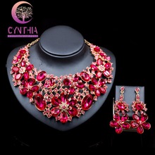 Luxury gold color Rhinestone new arrival jewelry set Austrian crystal necklace and earrings for wedding six colors 2024 - buy cheap