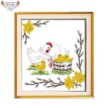 Joy Sunday D970 14CT 11CT Counted and Stamped Home Decoration The Chicken To Take A Bath Cross Stitch Kits 2024 - buy cheap