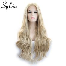 Sylvia Mixed Color Blonde Natural Wave Wig Synthetic Lace Front Wig Glueless Heat Resistant Fiber Hair 2024 - buy cheap