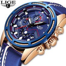 LIGE Casual Sports Watches for Men Blue Top Brand Luxury Military Leather Wrist Watch Man Clock Fashion Chronograph Wristwatch 2024 - buy cheap