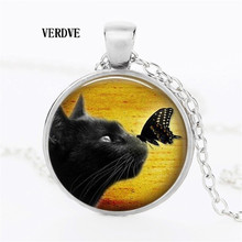 New 3 Color Black Cat Crystal Pendant Necklace Butterfly Black Pendulum Top Selling Necklace Fortune Jewelry 2024 - buy cheap