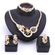 Wedding Gold Color Crystal Flower Necklace Set Fine Jewelry Sets Party Women African Beads Bridal Ring Bangle Earrings 2024 - buy cheap