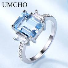 Женские прямоугольные кольца UMCHO, кольца с небесно-голубым топазом, ювелирные изделия из серебра с цветными драгоценными камнями, ювелирные изделия для подарка 2024 - купить недорого