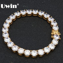 Uwin Thick 8mm Round Cut Cubic Zirconia 1 Row Tennis Bracelet Shiny Bling Mens Gold Silver Color Triple Lock Hiphop Jewelry 2024 - buy cheap