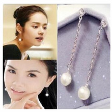 ea833 Temperament White Simulated Pearl earring Tassel Chain crystal Round Earrings Charm Woman Jewelry 2024 - buy cheap