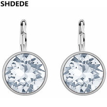 SHDEDE-pendientes de cristal redondo de Swarovski para mujer, joyería de moda, diamantes de imitación transparentes, accesorios clásicos simples 2024 - compra barato