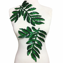 4pc 19x23cm Sew On Sequin Fern Leaf Patch Beaded Plant Applique Patches For Clothing Appliques Parches Bordados Ropa AC1051 2024 - buy cheap