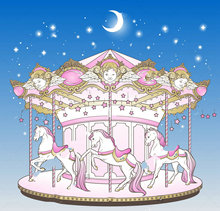 carousel horses blue night sky crescent moon stars backdrop  High quality Computer print party background 2024 - buy cheap