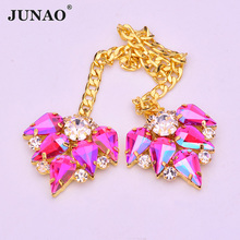 JUNAO 2pcs 30mm Sew On Rose AB Glass Crystals Flower Rhinestone Chain Flatback Strass Applique Sewing Crystal Stones for Clothes 2024 - buy cheap