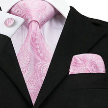 Hot Selling Wedding Tie for Men Pink Paisley 100% Jacquard Woven Silk Necktie Set with Hanky Cufflinks on Sale C-436 2024 - buy cheap