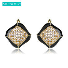 MECHOSEN Micro Paved Zirconia Square Stud Earrings For Women Girls Gold Color Crystal Enamel Brincos Bijuterias Boucle d'oreille 2024 - buy cheap
