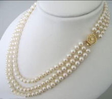 Free Shipping Charming 3Rows 7-8mm White Akoya Cultured Pearls Necklace 17-21" Jewelry Making Woman Wedding Christmas Gifts 2024 - buy cheap