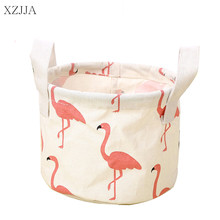 XZJJA Cute Flamingos Cotton Linen Sundries Storage Box Baskets Foldable Dresser Desktop Makeup Organizer Cosmetics Container 2024 - buy cheap