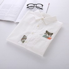 Women Autumn Shirt Turn-Down Collar Ladies Blouses Long Sleeve White Shirt Female Office Tops Pocket With Fox Embroidery Cotton 2024 - buy cheap