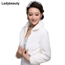 Ladybeauty 2018 Faux fur Wedding Shawl Wrap Shrug Jacket Long Sleeve Lvory Wedding Coat bridal jacket wedding shawls and wraps 2024 - buy cheap
