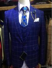 Latest Coat Pant Designs Classic Plaid Suit Men Royal Blue Wedding Suits For Men Formal Tuxedos Party Business Men Suit 3 Pcs 2024 - buy cheap