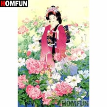 Homfun pintura completa de diamante quadrado/redonda 5d, faça você mesmo, "geisha japonesas", bordado de diamante 3d, ponto cruz, decoração para casa a20169 2024 - compre barato