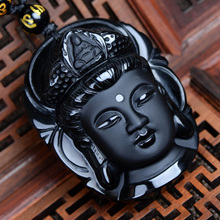 Natural Obsidian Guanyin Pendant Monkey Necklace Man Exquisito Jewellery Fashion Accessories Hand-Carved Luck Amulet Gifts 2024 - buy cheap