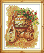 Clay Pot and Guitar Canvas Cross Stitch Kits 100% Accurate 11CT Printed Embroidery DIY Handmade Needle work Wall Home Decor 2024 - buy cheap