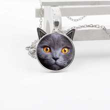 Wholesale fashion new cute cat ear pendant glass round cat face necklace children jewelry gift 2024 - buy cheap