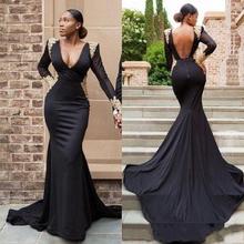 Sexy African Mermaid Prom Dresses 2022 vestidos de gala Backless Long Sleeve Black Girl Formal Evening Gowns Occasion Dress 2024 - buy cheap