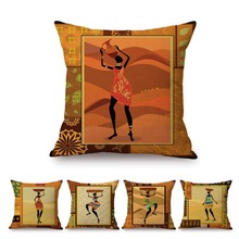 Home Decoration Exotic Africa Theme Design Pattern Abstract African Dancing Girl Sofa Throw Pillow Case Linen Car Cushion Cover 2024 - buy cheap