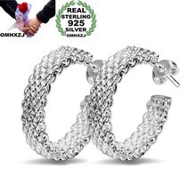 OMHXZJ Wholesale Personality Fashion OL Woman Girl Party Wedding White Knitted Mesh 925 Sterling Silver Hoop Earrings YE420 2024 - buy cheap