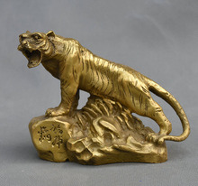 5" Folk Chinese Feng shui Pure Copper Brass Stand Stone Zodiac Year Tiger Statue 2024 - buy cheap