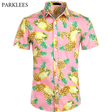 Pink Hawaii Shirt Men 2019 Summer Short Sleeve Mens Dress Shirt Pineapple Print Beach Hawaiian Shirt Chemise Homme Camisa hombre 2024 - buy cheap