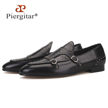 Piergitar brand 2019 Handmade spikes genuine leather men loafers Fashion party and wedding Men dress shoes smoking slippers 2024 - buy cheap